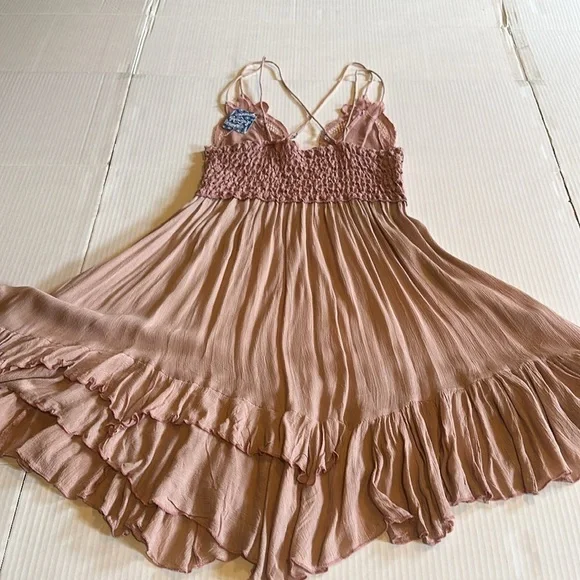 NWT Adellla Free People rose slip dress ruffles cutout design spaghetti straps - Picture 5 of 10